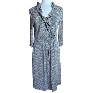 Lilly Pulitzer Blaney Faux Wrap Silk Knit Dress V-Neck 3/4 Sleeve Size L - EUC